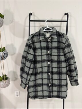 Plaid Button-Up Shacket Jacket - Green/Black